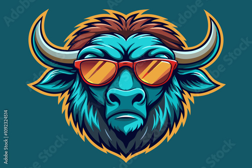 head of a bafallow wear a color sunglass angry face vector illustration 