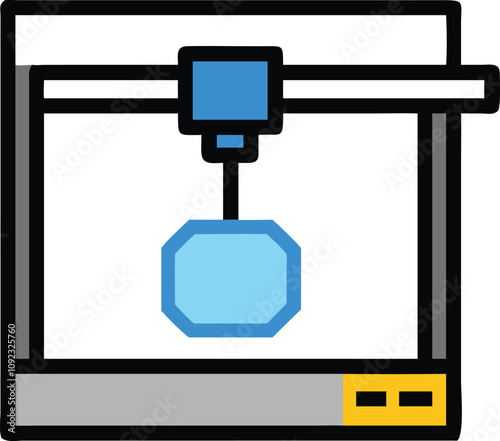 3D Printer Creating a Blue Geometric Shape, Illustration of a 3D printer producing a blue geometric object, symbolizing modern additive manufacturing, technology, and digital innovation.  
