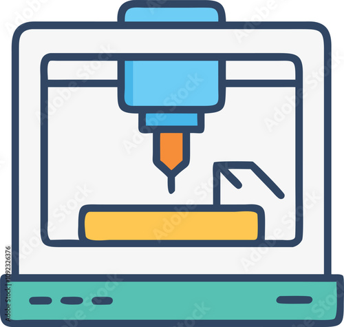 Modern 3D Printer in Action, Colorful illustration of a modern 3D printer creating an object, representing innovative technology, additive manufacturing, and digital fabrication.  
