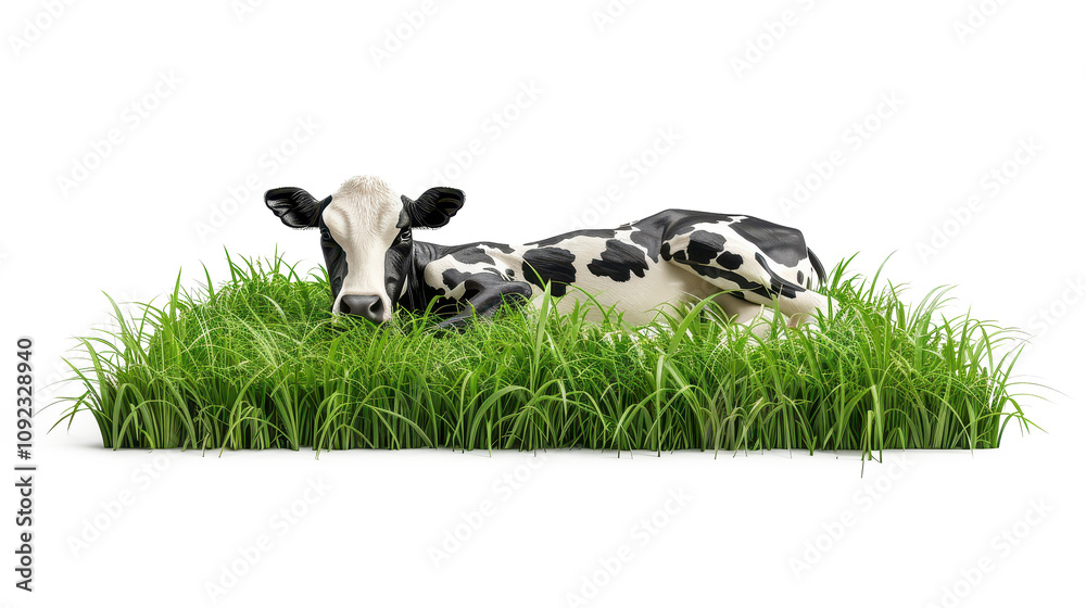Serene Cow Resting in Lush Green Grass: A Peaceful Farm Scene Serene Cow Resting in Lush Green Grass: A Peaceful Farm Scene
