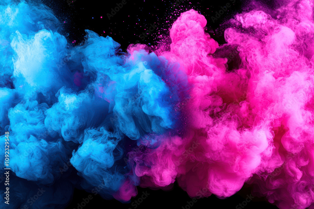 Fototapeta premium Vibrant blue and pink smoke clouds on black background