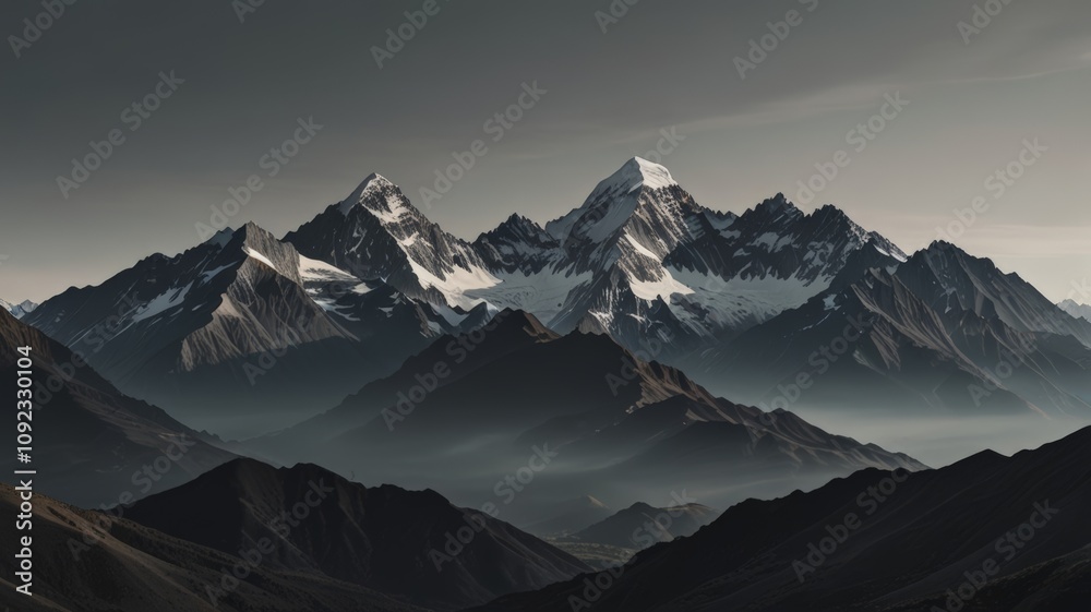 Fototapeta premium Gray Andes mountain scenery with dramatic cliffs and cloudy skies
