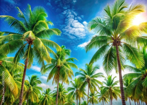 Wallpaper Mural Lush Green Palms Against a Clear Blue Sky for Summer Vacation Advertising â€“ Perfect for Travel Agency Campaigns and Holiday Promotions Torontodigital.ca
