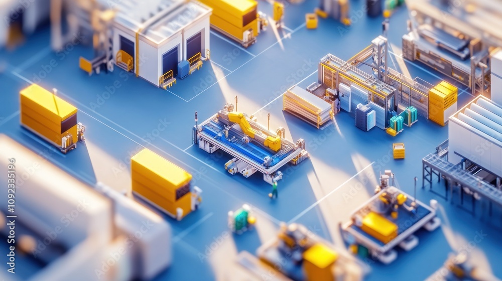 Fototapeta premium Automated Factory Production Line Workers And Robots