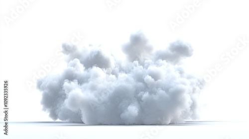 A soft white explosion resembling fluffy clouds or smoke, isolated on a bright white background, creating a gentle, ethereal effect