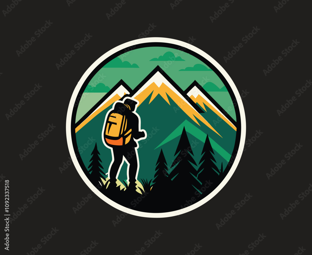 Fototapeta premium Mountain Hiking Adventure T-shirt Design–Nature Wilderness Badge Vector illustration