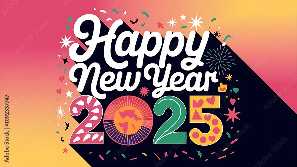 Obraz premium happy new year 2025 Illustartion,Typography,Banner,Poster T-shirt Design Motivational Quote