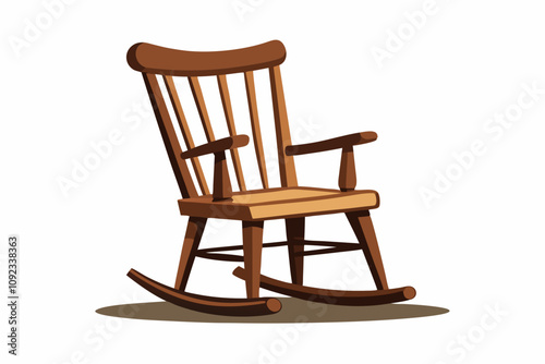 Old wooden rocking chair on white background, right side view