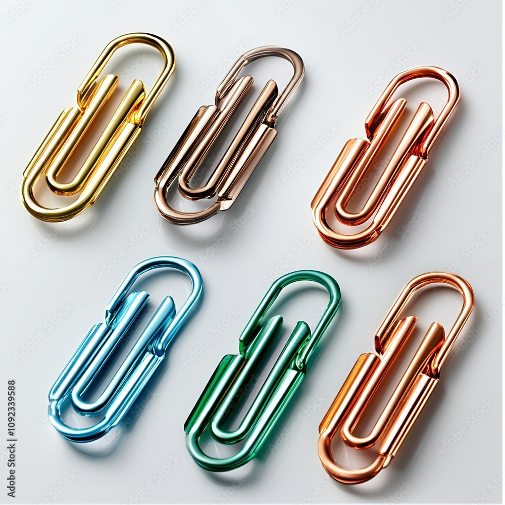 Colorful Metal Paperclips on White Background. Colorful Metal Paperclips on White Background.