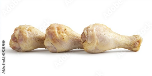 Chicken legs displayed on a white background, showcasing the texture and color of the chicken legs, ideal for culinary themes or food related projects featuring chicken legs. photo