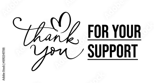 Thank you card template design printable on white background for small business Thank you tags, product insert, stickers, sign, thank you heart vector clipart, Thank you for your support text