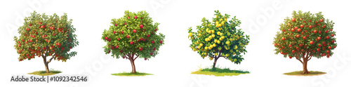 Fruit Tree Set on Isolated Transparent Background - PNG Image photo