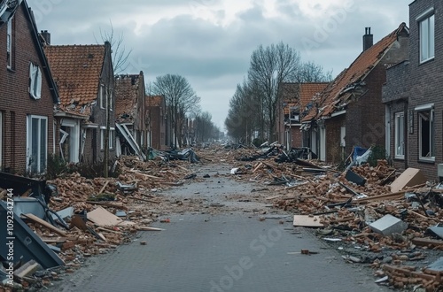 A street in the Netherlands with houses that have been destroyed