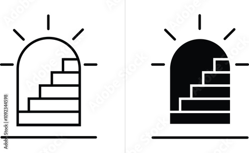 Passage with stairs up icon. Editable Stroke. Lined and isolated icon. Vector illustration