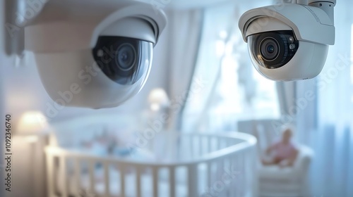 Two Security Cameras Monitoring a Baby's Room AI Generated photo