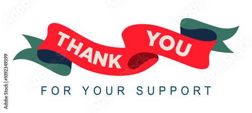 Thank you card ribbon banner vector printable 
design on white background for Christmas 
online business, thank you for your support, order, 
customer, email, signature, compliment card
