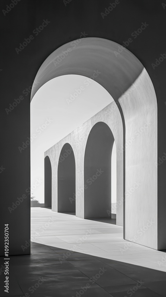 Fototapeta premium Modern minimalist architecture with arches in black and white