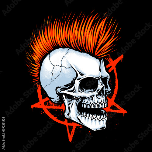 skull with mohawk haircut logo design