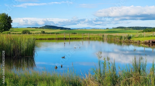 Serene Pond with Ducks