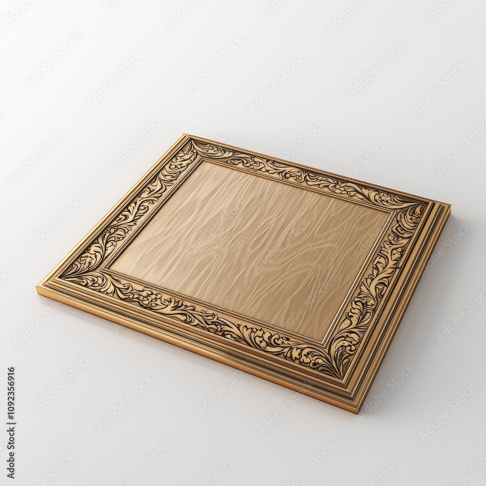 Fototapeta premium Ornate wooden picture frame on white background showcasing elegant carved design