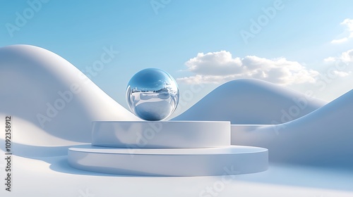 Abstract white background with curved shapes and ball
