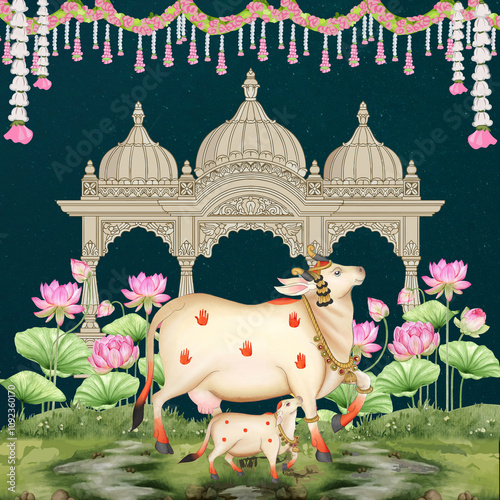 Fototapeta Naklejka Na Ścianę i Meble -  Pichwai art traditional indian art wallpaper
