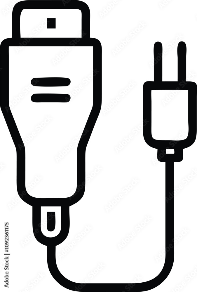 Car Charger Line Art Icon, Black and white line illustration of a car charger with a cable and plug, ideal for technology or automotive accessory themes.
Car Charger Line Art Icon, Black and white line illustration of a car charger with a cable and plug, ideal for technology or automotive accessory themes.