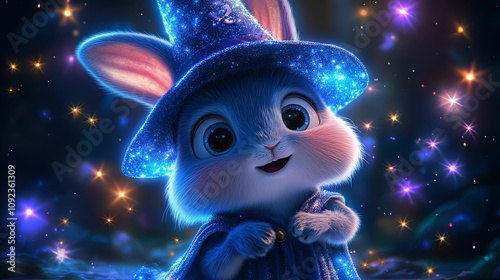 Adorable Sparkling Rabbit Wearing A Wizard Hat