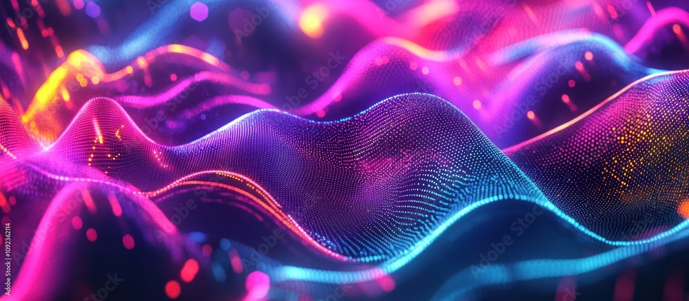 Obraz premium Abstract neon waves glowing in vibrant pink, blue, and orange hues.