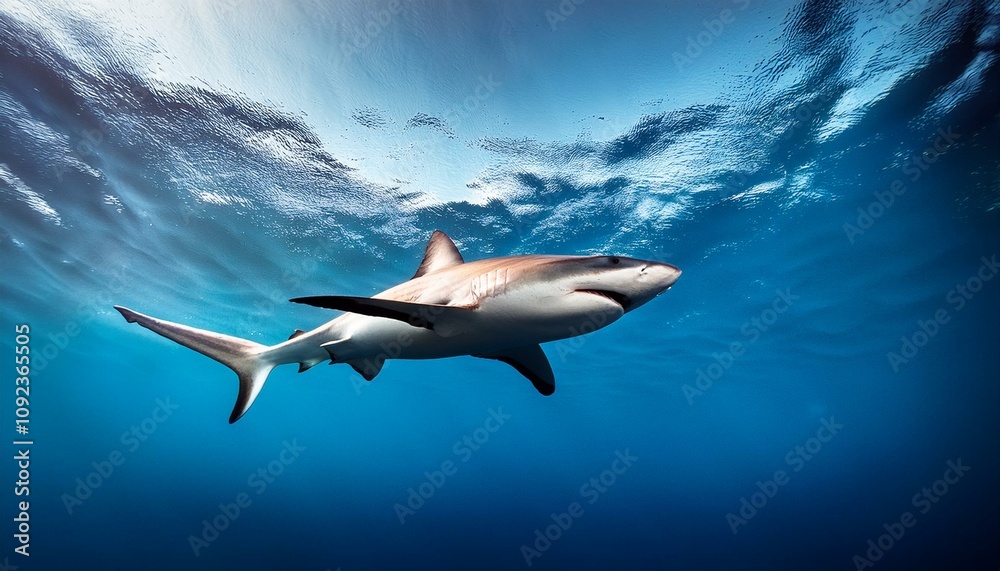 Obraz premium Gliding Below: A Shark's World Sea from Above