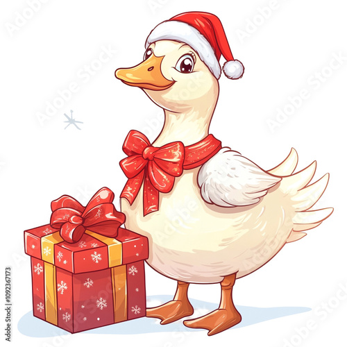 Merry Christmas Goose with Gift photo