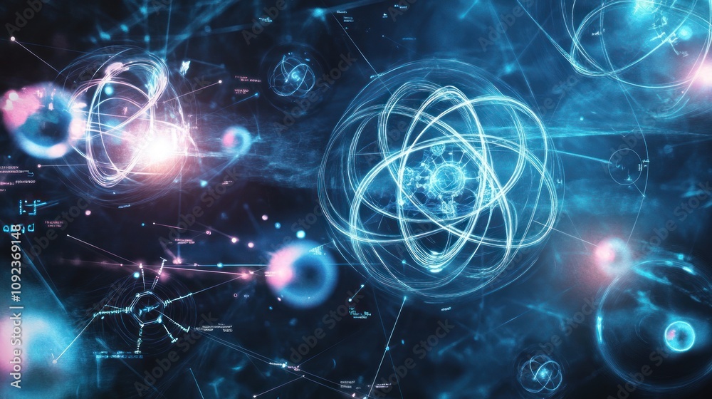 Obraz premium Abstract Atomic Structure in Digital Space