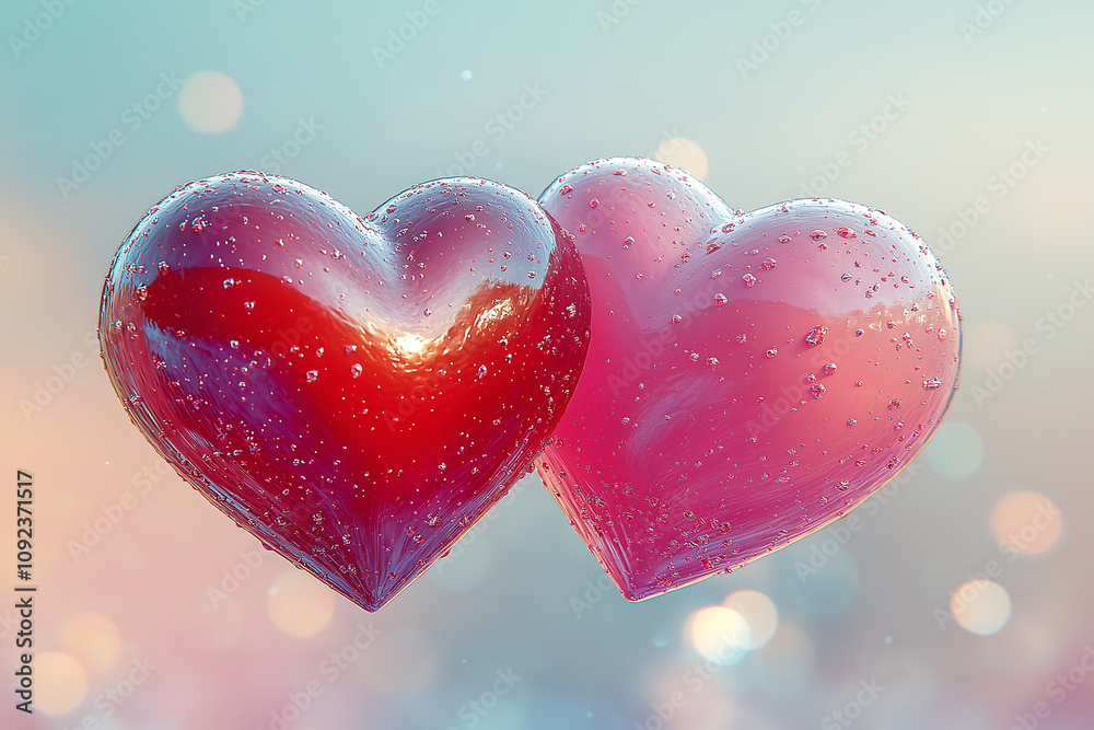 Obraz premium 3d rendered illustration of two hearts, generative ai