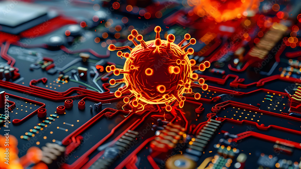 Virus on Circuit Board 3D Illustration Virus on Circuit Board 3D Illustration