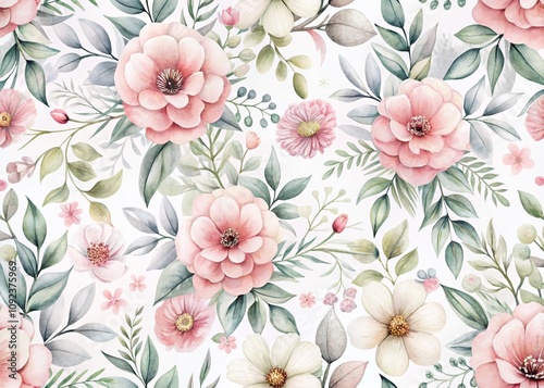 Elegant Watercolor Floral Pattern in Soft Pink and Gray on White Background for Home Decor, Textiles, and Stationery Design with a Touch of Artistic Charm