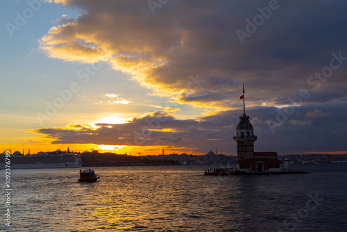 Sunset at the Maiden's Tower in Istanbul photo