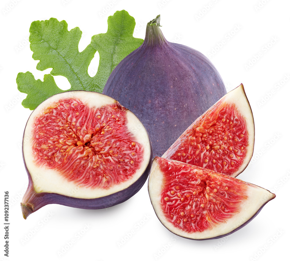 Fig fruit with green leaf isolated on white background. clipping path Fig fruit with green leaf isolated on white background. clipping path