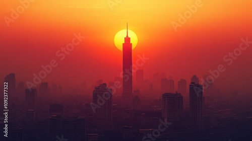 Sunset over the iconic Baiyoke Tower II, one of Bangkok tallest skyscrapers photo