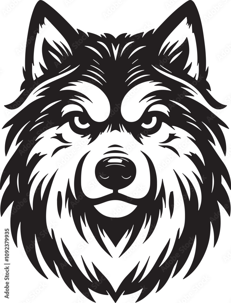 Obraz premium Intricate black and white wolf head icon, wolf head logo vector illustration isolate on white background