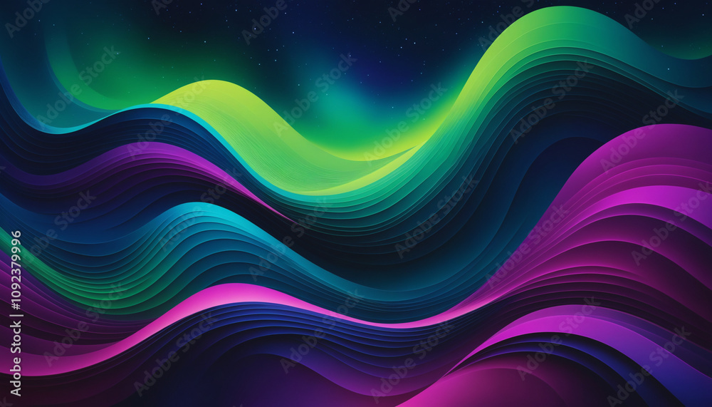 A vivid abstract background resembling the Northern Lights, with swirling bands of neon green, electric blue, and magenta blending seamlessly A vivid abstract background resembling the Northern Lights, with swirling bands of neon green, electric blue, and magenta blending seamlessly