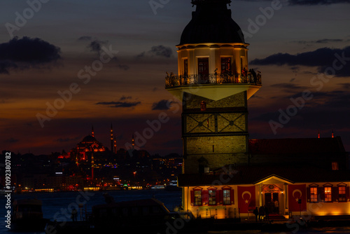 Sunset at the Maiden's Tower in Istanbul photo