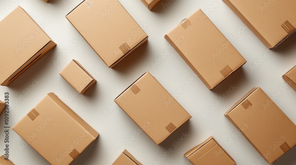 Aerial view of various cardboard boxes arranged. Aerial view of various cardboard boxes arranged.
