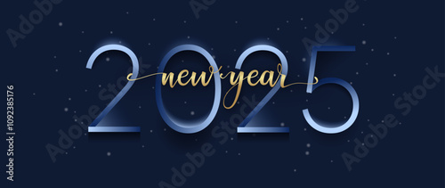 Happy new year 2025. Writing with bayagan creates a 3d effect on the 2025 text. New year is made with gold latering style. photo