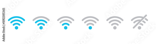 A collection of Wi-Fi icons representing various signal strengths and connection statuses.