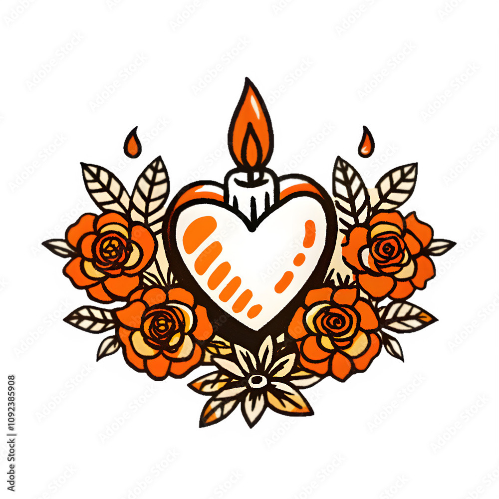 Hand-Drawn Heart-Shaped Candle with Rose Petals. Perfect for: Valentine's Day, Romantic Dinners, Anniversaries Hand-Drawn Heart-Shaped Candle with Rose Petals. Perfect for: Valentine's Day, Romantic Dinners, Anniversaries