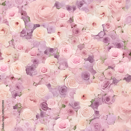 A dreamy array of roses in harmonious pink and lavender tones, high resolution
