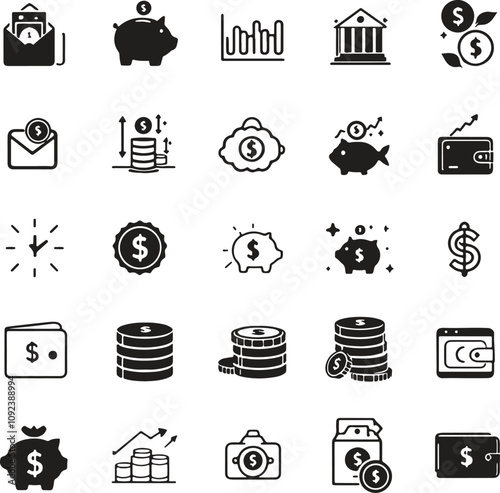 Finance icon collection money sign wallet growth chart and more flat icon vector art illustration with white background