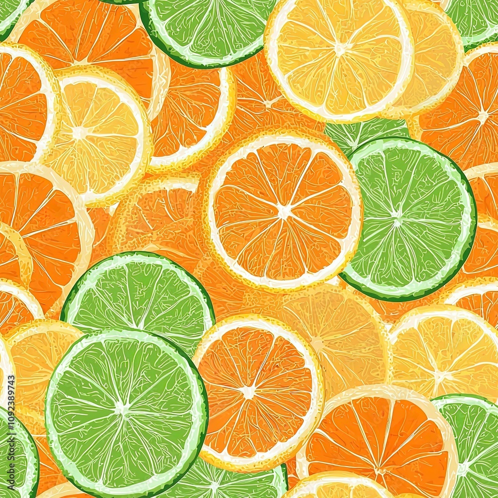 Fototapeta premium Sliced Slices Pile Collage of Lemons and Limes Seamless Food Pattern Texture