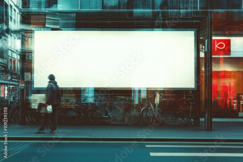 Urban Street Scene with Blank Billboard and Bicycles photo