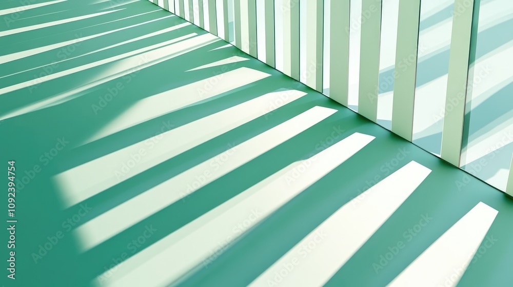 Fototapeta premium Pastel green geometric architecture with striking shadows creating a modern and minimalist interior design atmosphere